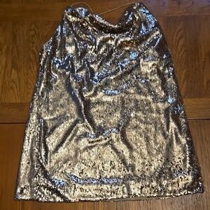Gold Sequin Sleeveless Cowl Neck Dress